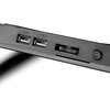 Czarny panel z dwoma portami USB oznaczonymi jako "USB1" i "USB2", obok znajduje się pokrętło oraz przycisk z symbolem wentylatora.