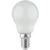 Na zdjęciu znajduje się żarówka LED o mlecznobiałej kopule i metalowej podstawie z gwintem. Produkt to "Żarówka LED KANLUX IQ-LED G45E14 5.9W-WW 5.9W E14".
