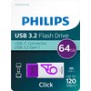 Pendrive PHILIPS Click 64GB, USB-C, Odczyt 120 Mb/s, Zapis 50 Mb/s Kolor Biało-fioletowy
