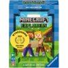 Opakowanie gry karcianej z motywem Minecraft, przedstawiające dwie postacie trzymające mapę na tle pikselowego krajobrazu. Na opakowaniu widnieje tekst: "MINECRAFT EXPLORERS", "A COOPERATIVE CARD GAME", "Matthew Dunstan", oraz żółta naklejka z napisem "WY