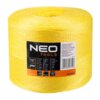 Duża szpula żółtego sznurka z etykietą zawierającą logo "NEO TOOLS" oraz informacje: "2000 mb", "PP", "40 daN", "1000 TEX +/- 3%", "49-934". Na etykiecie widoczny jest także kod kreskowy oraz adres strony internetowej "neo-tools.com".