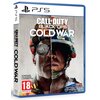 Okładka gry "Call of Duty: Black Ops Cold War" na PS5 przedstawia twarz podzieloną na dwie części, z różnymi elementami wojskowymi i cywilnymi. Widoczne są napisy: "Wymagane połączenie z internetem", "Gra w polskiej (dubbing) i angielskiej wersji językowe