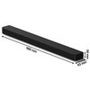 Czarny soundbar o prostokątnym kształcie z zaokrąglonymi krawędziami, przedstawiony na białym tle. Obok urządzenia znajdują się wymiary: 1100 mm długości, 113 mm szerokości i 64 mm wysokości.