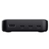 Czarny zasilacz do laptopa z czterema portami: jednym USB-A i trzema USB-C, oznaczonymi jako 65W, 100W i 100W. Produkt jest marki Trust.