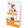 Opakowanie karmy dla psa marki IAMS For Vitality Senior Large Breed Chicken 3 kg, z wizerunkiem psa i napisami: "78% Animal Protein", "100% Complete & Balanced Nutrition", "With Fresh Chicken", "7+ Years", "L >25kg", "3kg". Na górze widnieje informacja o możliwości recyklingu opakowania.