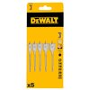 Na zdjęciu znajduje się opakowanie wierteł DEWALT DT4798-QZ, zawierające pięć sztuk o rozmiarach 14, 18, 22, 25 i 32 mm. Na opakowaniu widnieje logo DEWALT oraz ilustracje przedstawiające zastosowanie wierteł.