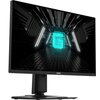 Monitor z logo "MSI" na dolnej ramce, wyświetlający futurystyczną grafikę z dużą literą "G" w centrum, otoczoną jasnymi liniami świetlnymi w ciemnym, industrialnym tunelu.