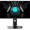 Monitor z cienkimi ramkami, na ekranie wyświetlany jest futurystyczny motyw z neonowym logo w kształcie litery "G" na tle ciemnego, geometrycznego tunelu. Na dolnej ramce monitora widoczne jest logo "msi".