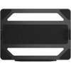 Czarny adapter uchwytu do monitora o prostokątnym kształcie z zaokrąglonymi rogami, posiada wycięcia w kształcie trapezów w górnej i dolnej części. Produkt ma gładką powierzchnię i jest przeznaczony do monitorów o rozmiarze od 11.6 do 17.3 cala.