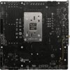 Czarna płyta główna z widocznymi elementami elektronicznymi i złączami, na środku znajduje się metalowa płytka z napisem: "BACKPLATE AM5 For 100 mm x 100 mm / 1.6t PCB LOTES D/C 2251". Na płycie widoczne są różne oznaczenia certyfikatów, takie jak CE i UKCA, oraz napisy "Case standoff keep out zone".