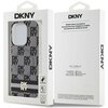 Opakowanie zawiera etui na telefon z wzorem w kratkę i nadrukowanymi paskami, z widocznym logo "DKNY" na całej powierzchni. Na opakowaniu znajduje się tekst: "Mobile phone accessory, Accessoires pour téléphone mobile, Accesorios de telefonía móvil" oraz "
