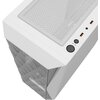 Biała obudowa komputerowa z siatkowym panelem górnym i przednim, wyposażona w dwa porty USB, przycisk zasilania oraz dodatkowe przyciski na górnym panelu. Widoczne są także otwory wentylacyjne i wzór na przednim panelu.