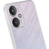 Przezroczyste etui na telefon z widocznymi dwoma dużymi obiektywami aparatu oraz napisem "50MP AI CAM" na tle o teksturze przypominającej delikatne, błyszczące linie. Etui ma wycięcia na przyciski boczne.