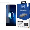 Opakowanie produktu "3mk FlexibleGlass" z napisem "premium protection FlexibleGlass™" oraz grafiką przedstawiającą telefon z nałożonym szkłem ochronnym. Na opakowaniu znajdują się informacje: "Antymikrobowe szkło hybrydowe", "Your screen 250% stronger", "
