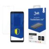 Na zdjęciu znajduje się opakowanie produktu "3mk Protection FlexibleGlass Lite" oraz telefon z nałożonym szkłem ochronnym. Opakowanie zawiera napisy: "basic protection", "FlexibleGlass Lite™", "Your screen 200% stronger", "FIT-IN™ technology", a także iko