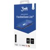 Opakowanie produktu "3MK FlexibleGlass Lite" przedstawia grafikę telefonu z nałożonym szkłem ochronnym oraz napisy: "basic protection", "FlexibleGlass Lite™", "Your screen 200% stronger", "FIT-IN™ technology". Na dole widoczne są logotypy certyfikatów i n