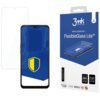 Opakowanie produktu "3mk Protection FlexibleGlass Lite" z grafiką przedstawiającą telefon z nałożonym szkłem ochronnym i żółto-niebieską tarczą na ekranie. Na opakowaniu widnieją napisy: "basic protection", "FlexibleGlass Lite™", "Your screen 200% stronge