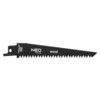 Na zdjęciu znajduje się czarny brzeszczot z napisem "NEO TOOLS wood" oraz oznaczeniami "148mm/6" TPI 6.5T/in". Brzeszczot ma ząbkowaną krawędź i otwór montażowy.