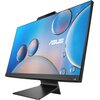 Na zdjęciu widoczny jest komputer typu all-in-one z dużym ekranem, na którym wyświetlane są kolorowe bąbelki na niebieskim tle. Na ekranie znajduje się logo "ASUS".