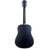 Na zdjęciu widoczna jest tylna część czarnej gitary akustycznej z sześcioma kluczami do strojenia na główce. Gitara ma gładkie, matowe wykończenie i delikatne białe obramowanie na krawędziach.