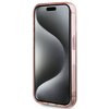 Różowe etui na telefon z przezroczystymi bokami, zaprojektowane dla modelu Apple iPhone 15 Pro. Na powierzchni etui widoczny jest subtelny wzór, a przyciski boczne są wyraźnie zaznaczone.