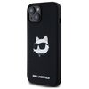 Czarne etui na telefon z nadrukiem białej postaci kota w okularach przeciwsłonecznych. Na dole etui widnieje biały napis "KARL LAGERFELD".