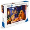 Pudełko puzzli Ravensburger przedstawia scenę z filmu "Zakochany kundel" z dwoma psami jedzącymi spaghetti. Na opakowaniu widnieje napis "1000 Ravensburger Puzzle Disney Collector's Edition".