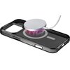 Na zdjęciu znajduje się opakowanie etui CELLULARLINE Gloss MagSafe do Apple iPhone 16 Pro w kolorze czarnym. Widoczny jest tekst: "cellularline protect", "GLOSS MAG", "Designed for iPhone 16 Pro", oraz ikony z napisami "CONTAINS Recycled MATERIAL", "GUARA