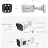 Biała kamera zewnętrzna o wymiarach 65 mm na 58 mm na 167 mm, z logo "FOSCAM" na obudowie, wyposażona w 4 diody LED, obiektyw, czujnik dzień/noc, wbudowany mikrofon, zasilanie, wejście na kabel sieciowy, slot na kartę SD, głośnik i przycisk reset. Kamera 