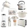 Kremowy zestaw VINTAGE CUISINE (Przybory kuchenne VC2KUS20CR11CP (7 elementów) + Noże kuchenne ze stojakiem (7 elementów) + Garnek VC2P2619BF20CP 26 cm + Blender kielichowy Retro VC1TBL23CR11CP + Mikser ręczny Retro + Toster Retro Chromowany + Radio Chrom)