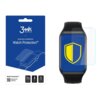 Na zdjęciu znajduje się opakowanie produktu z napisem "3mk Protection premium protection Watch Protection™" oraz grafika przedstawiająca folię ochronną na zegarek. Obok opakowania widoczny jest zegarek z nałożoną folią ochronną, na ekranie którego znajduj
