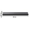 Czarny soundbar o prostokątnym kształcie z widocznymi przyciskami na górnej powierzchni. Na zdjęciu znajdują się wymiary: 810 mm szerokości, 60 mm wysokości i 98 mm głębokości.