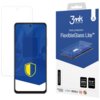 Na zdjęciu znajduje się opakowanie produktu "3MK FlexibleGlass Lite" oraz smartfon z nałożonym szkłem ochronnym, na ekranie którego widoczna jest niebieska tarcza. Na opakowaniu widnieje napis "basic protection FlexibleGlass Lite™" oraz logo 3MK Protectio