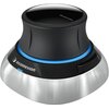 Na zdjęciu widoczny jest czarno-srebrny manipulator 3D z niebieskim podświetleniem, na którym znajduje się logo "3Dconnexion" oraz napis "Bluetooth Edition". Urządzenie ma cylindryczny kształt z szeroką podstawą i przyciskiem na obudowie.