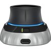 Na zdjęciu znajduje się manipulator 3D z czarną, gumową górą, niebieskim podświetleniem i metaliczną podstawą. Widoczny jest port USB-C oraz przycisk z zielonym wskaźnikiem.