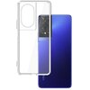 Przezroczyste etui 3MK Clear Case jest umieszczone obok niebieskiego smartfona TCL 50 5G, na którym widoczny jest napis "TCL" w dolnej części obudowy. Etui ma wycięcie na aparat, a telefon ma trzy obiektywy w górnej części.