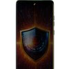 Na zdjęciu widoczny jest ekran telefonu z grafiką przedstawiającą tarczę, na której znajduje się oko oraz elementy przypominające cyfrowe efekty świetlne. Tło jest ciemne z rozbłyskami światła, co nadaje całości futurystyczny wygląd.