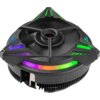 Czarny wentylator komputerowy z kolorowym podświetleniem RGB w odcieniach zieleni, fioletu i pomarańczu, z widocznym napisem "GOLDEN FIELD" na obudowie. Produkt ma nowoczesny design z geometrycznymi elementami.
