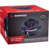 Czarne opakowanie z czerwonymi elementami zawiera zdjęcie chłodzenia CPU z efektem RGB oraz logo "RAMPAGE". Widoczny tekst to: "COOLBLADE CPU COOLER", "RGB COLOR CPU FAN COOLER", "intel115X - AM4 Ready 3Pin 120mm 2100Rmp" oraz "RGB LIGHT".