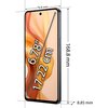 Na zdjęciu widoczny jest czarny smartfon z ekranem o przekątnej 6.78 cala (17.22 cm), z wymiarami 168.8 mm wysokości, 76.8 mm szerokości i 8.85 mm grubości. Na ekranie znajduje się abstrakcyjna grafika w odcieniach pomarańczowego.