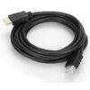 Czarny kabel HDMI o długości 2 metrów, zwinięty w pętlę, z widocznymi dwoma złączami HDMI na końcach. Na jednym złączu znajduje się wytłoczony napis "HDMI".