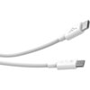 Na zdjęciu znajduje się biały kabel USB-C do USB-C z plecionym oplotem, oznaczony jako "65W". Na jednym z wtyków widoczne jest logo z symbolem przypominającym górę.