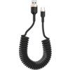 Czarny, spiralny kabel USB-A do USB-C o długości 1,5 metra z widocznym logo w kształcie litery "M" na wtyczce USB-A. Końcówki kabla mają metaliczne, miedziane wykończenie.