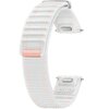 Różowo-biały pasek do zegarka z tkaniny, z widocznymi przeszyciami i metalowymi zapięciami, oznaczony napisem "20mm | S/M". Produkt przeznaczony do Galaxy Watch 7/6/5/4.