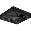 Czarny wentylator komputerowy z logo "NZXT" na obudowie, widoczny z perspektywy ukazującej łopatki i ramę. Produkt ma prostokątną obudowę z zaokrąglonymi rogami i otworami montażowymi.