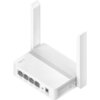 Biały router z dwoma pionowymi antenami, posiada cztery porty LAN, jeden port WAN, przycisk WPS oraz gniazdo zasilania. Na obudowie widoczne jest logo "cudy".