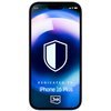 Na zdjęciu widoczny jest ekran telefonu z kolorowym, abstrakcyjnym tłem w odcieniach niebieskiego i fioletowego, na którym znajduje się biały symbol tarczy. Poniżej widnieje napis "DEDICATED TO: iPhone 16 Plus" oraz logo "3mk".