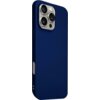 Granatowe etui na telefon z trzema dużymi otworami na aparaty i jednym mniejszym na lampę błyskową. Etui ma gładką powierzchnię i wycięcia na przyciski boczne.
