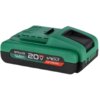 Zielono-czarny akumulator z widocznymi napisami: "STALCO 4Ah 20V MAX S-VOLT LITHIUM-ION EXTREME". Produkt ma prostokątny kształt z uchwytem na górze.