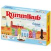 Pudełko gry logicznej "Rummikub Classic Gdańsk Edition" z kolorową ilustracją przedstawiającą panoramę Gdańska, z widocznymi budynkami i żaglówką na wodzie. Na opakowaniu znajduje się tekst: "The Original Rummikub Brings People Together Gdańsk Edition" or